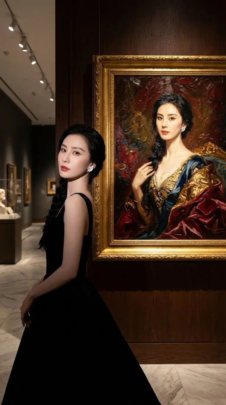 Museum Portrait With Classical Oil Painting after
