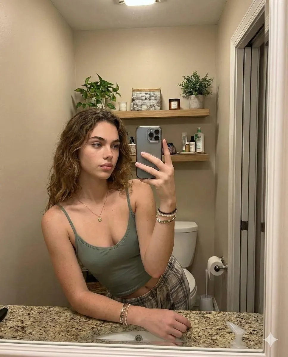 Cozy Casual Bathroom Mirror Selfie