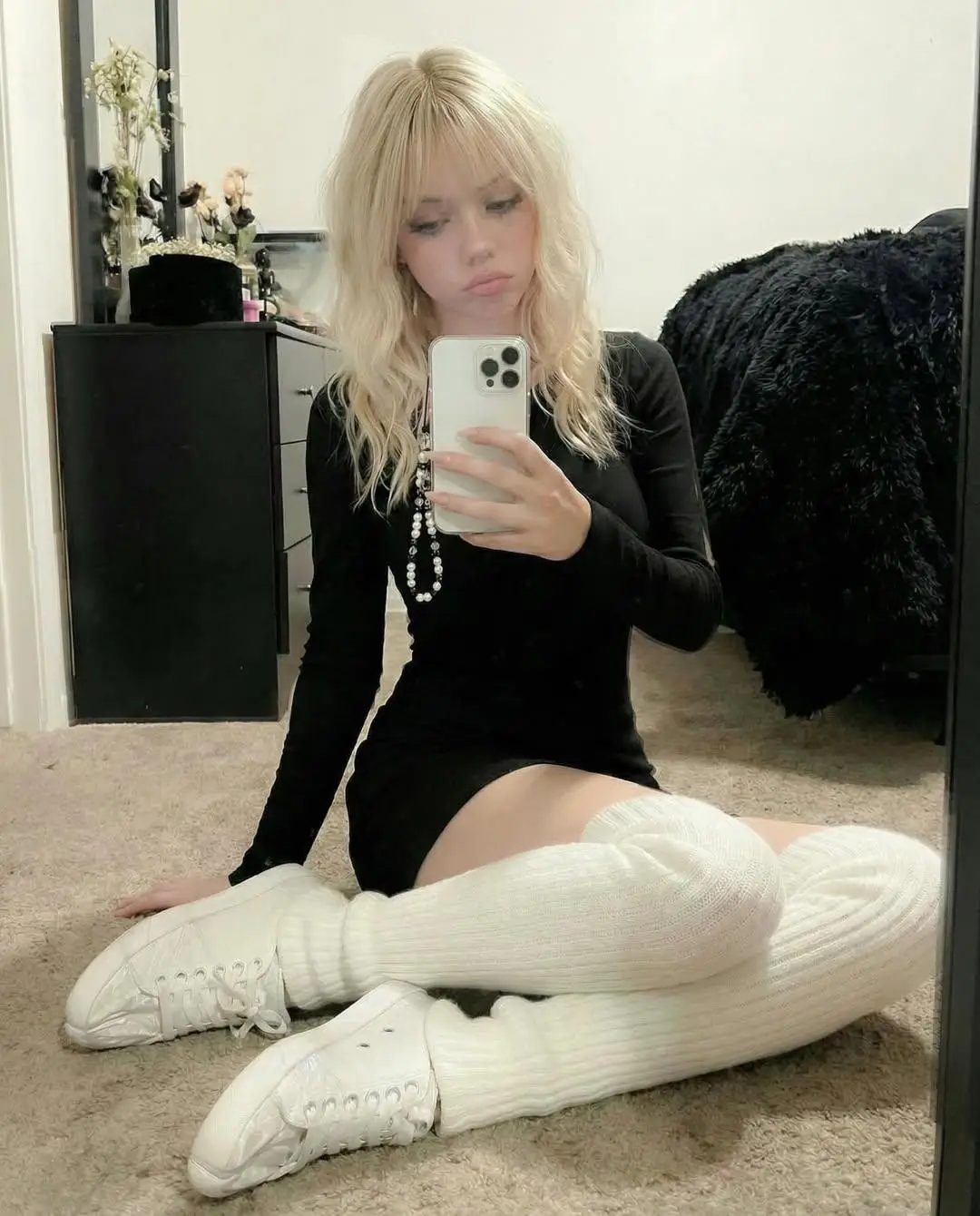 The Perfect IG Vibe: Cozy Floor Selfie with Thigh-Highs example output
