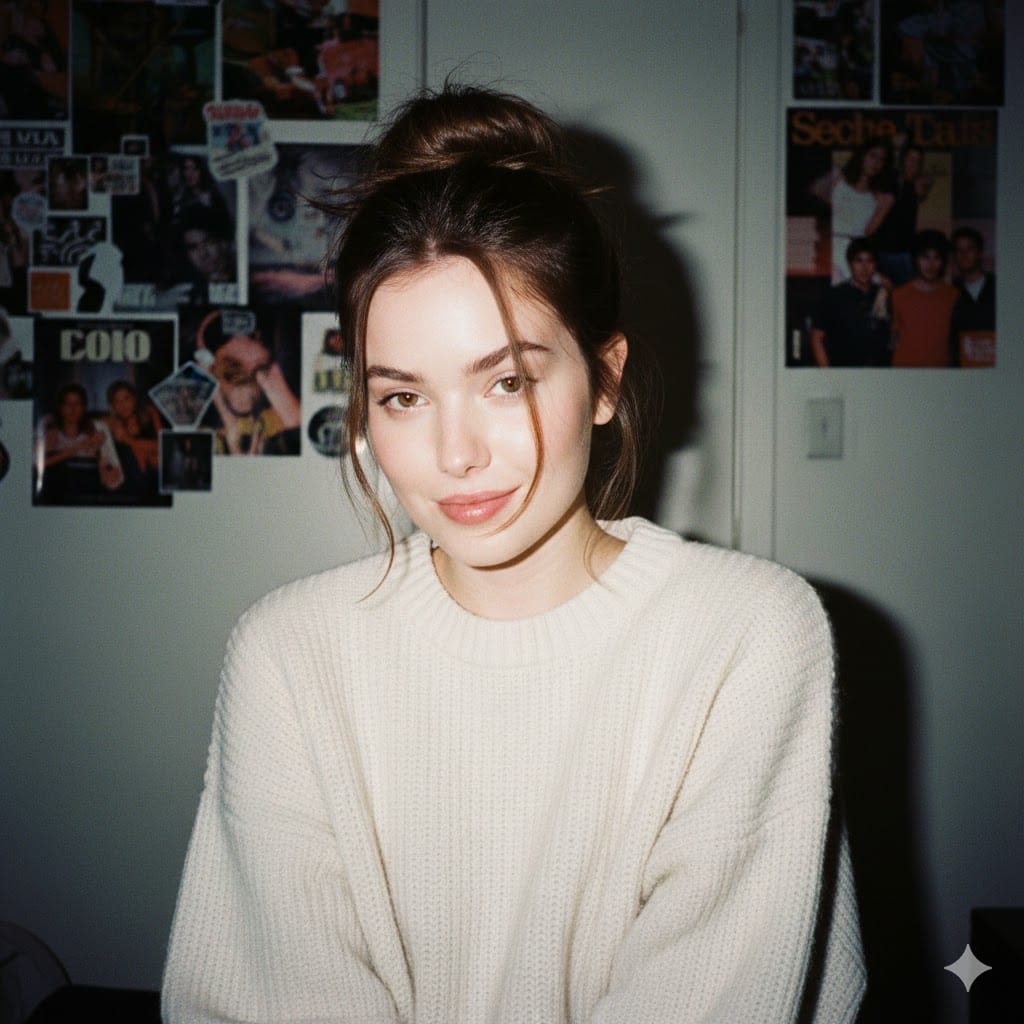 90s Direct Flash Portrait — Cozy Bedroom Poster Wall Aesthetic