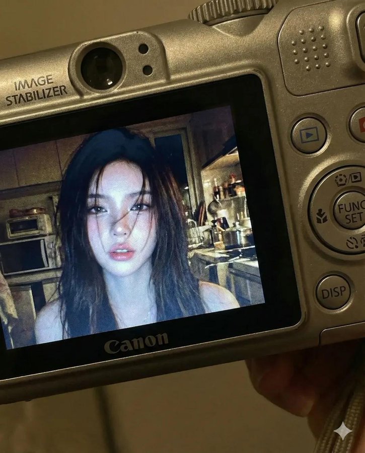 Canon Digital Camera Screen Portrait — Y2K Flash Night Candid Snapshot