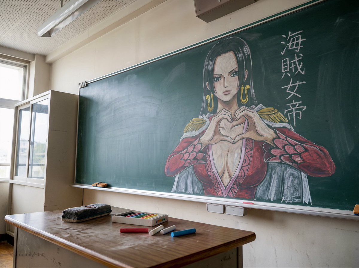 One Piece Boa Hancock Chalkboard Art — Japanese Classroom Photo Prompt
